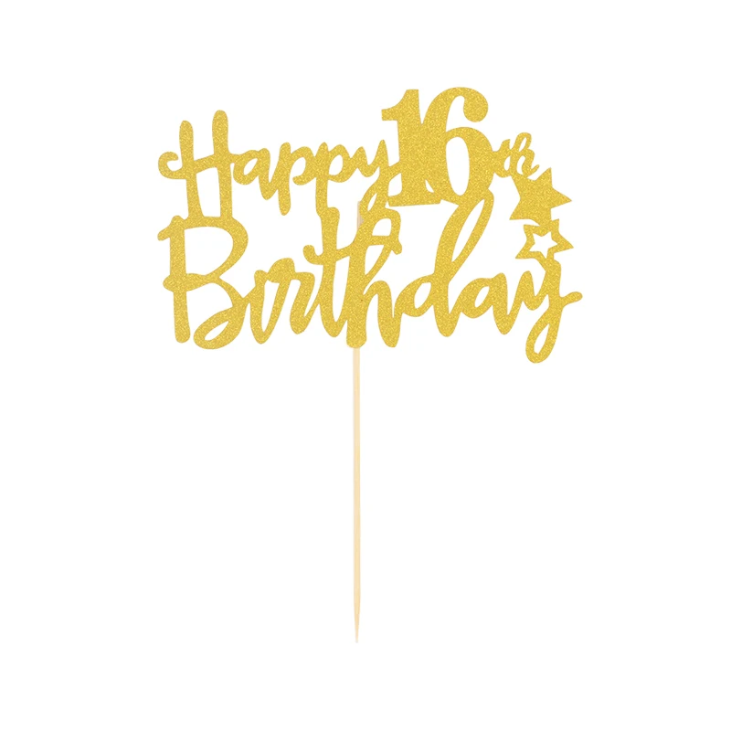 MEETOZ Set 25 Pezzi Topper Per Torta Compleanno Oro E Nero Glitterato - Con Cuori, Stelle, Palloncini E Ventagli
