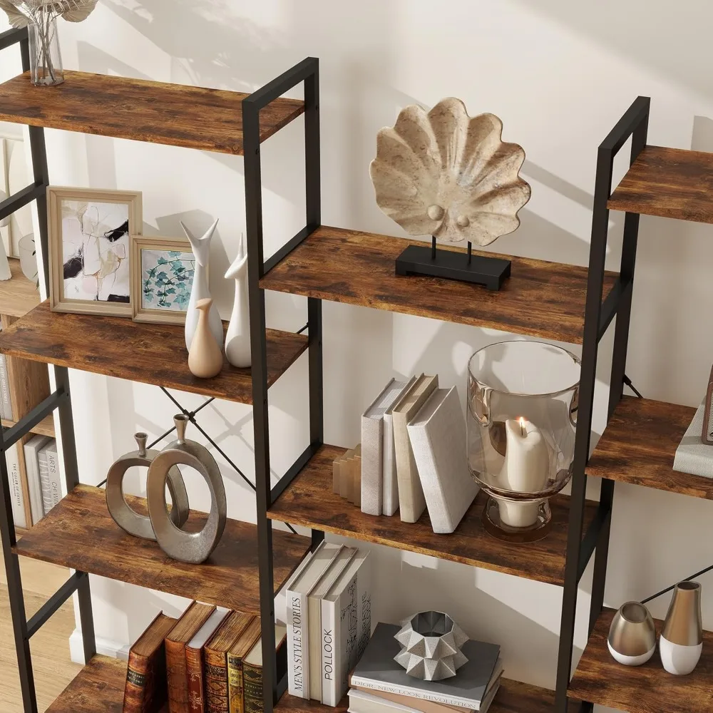 4/5/6 Tier Bookshelf, Industrial Bookcase with 11/14/17 Open Display Shelves Wide Book, Bookcases 6