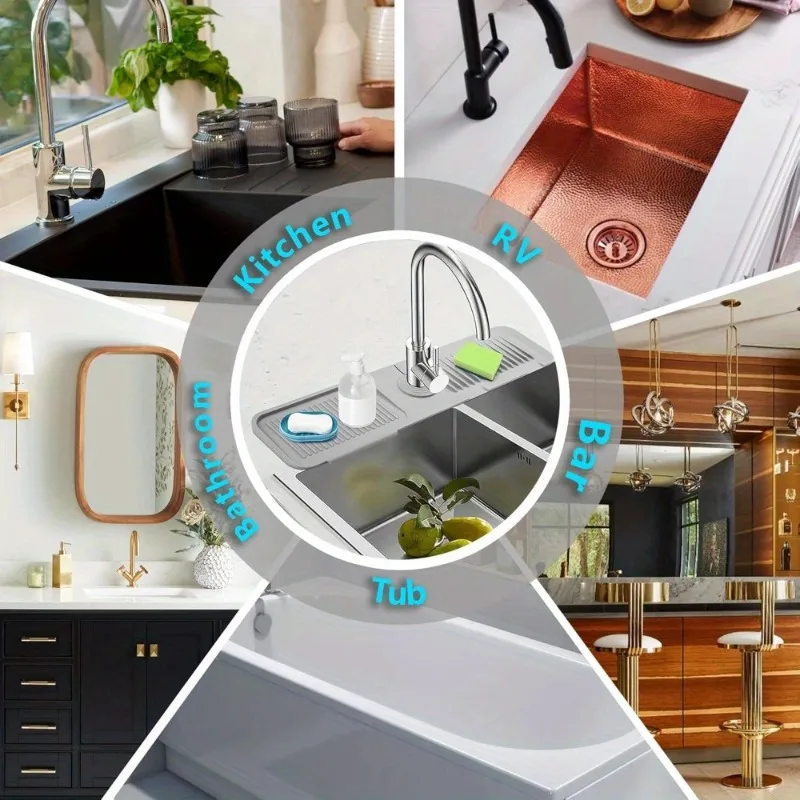 Silicone Sink Splash Guard and Drain Mat with Integrated Drip Catcher Tray for Kitchen and Bathroom Use  Countertop Protector