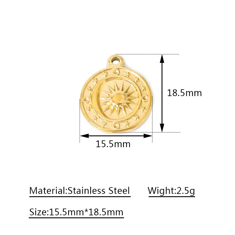 Round Sun Moon Star For Making Necklace Metal Gold Color Stainless Steel Sun Star Moon Pendant For DIY Making Jewelry Accessorie