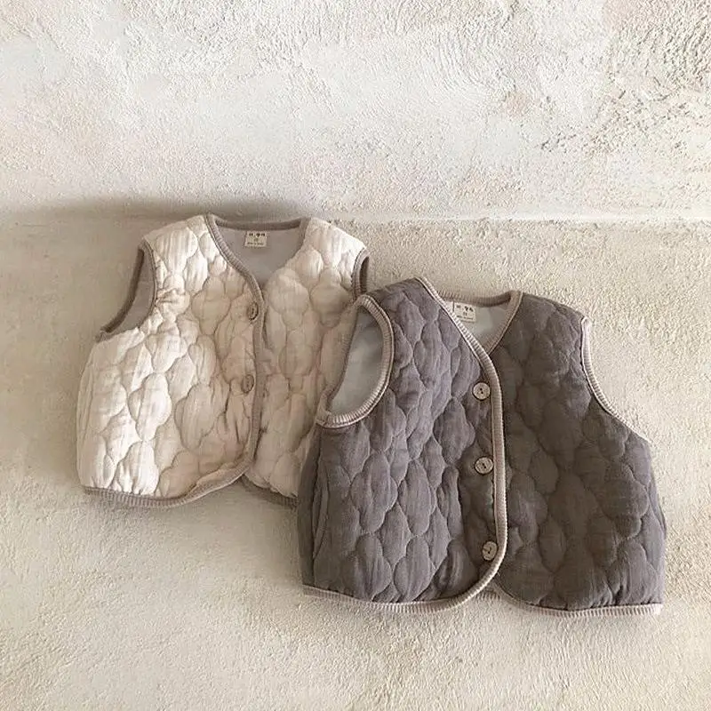 

Winter Newborn Clothes Solid Color Vest 2023 Baby Girls Boys Thicken Warm Waistcoat Kid Outerwear Children Teens Cotton Jackets