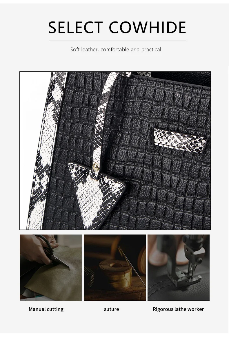 Aidrani Neue schwarze Damenhandtasche aus Rindsleder mit Steinmuster, modisch, elegant und mit großem Fassungsvermögen – Detail 6