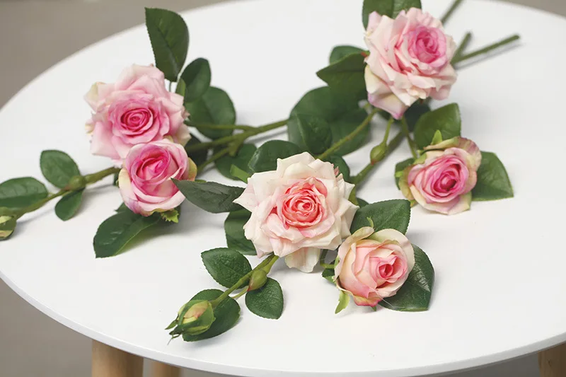 52 cm3 Köpfe gekräuselte Rose künstliche Blume nach Hause Hochzeit Blumenstrauß dekorative Verzierung fühlen sich realistische feuchtigkeit spendende Rose – Detail 11