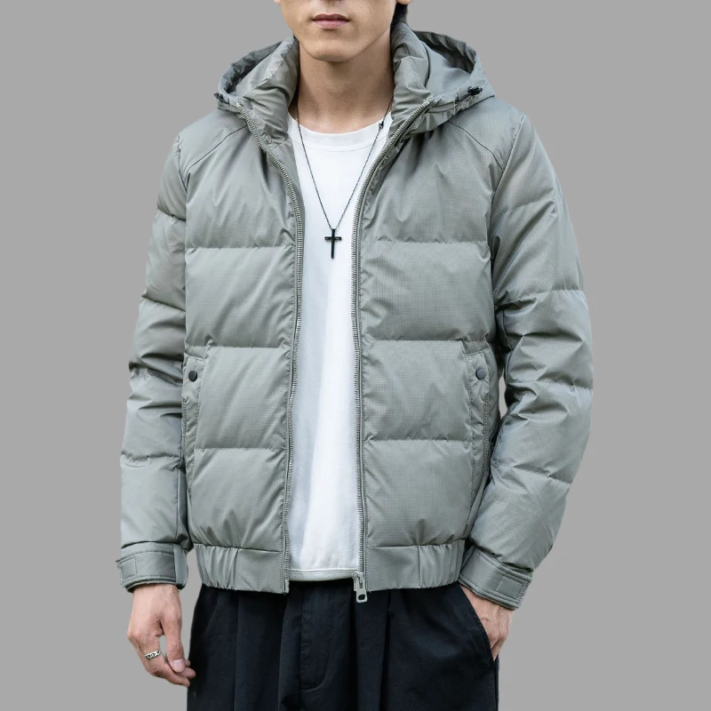 

2023 Men's Short Down Jacket Hooded Solid Pockets Lightweight Winter Coat Trendy White Duck Down Handsome Warm Thick Outerwear