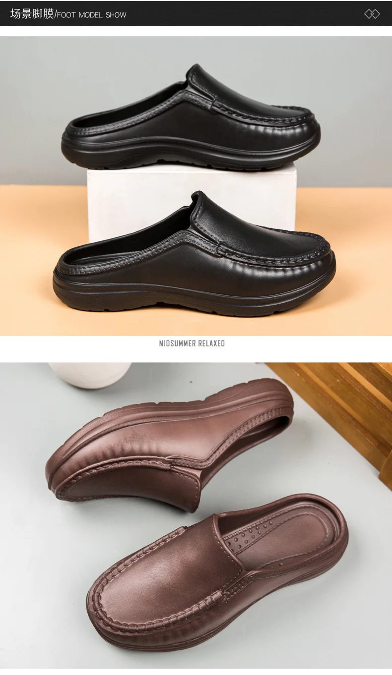 Herren-Freizeitschuhe aus Leder, rutschfeste Kochschuhe, Baotou-Halbslipper, Lazy Shoe, Slip-on-Fahrschuhe, Outdoor-Slipper, Übergröße 46 – Detail 6
