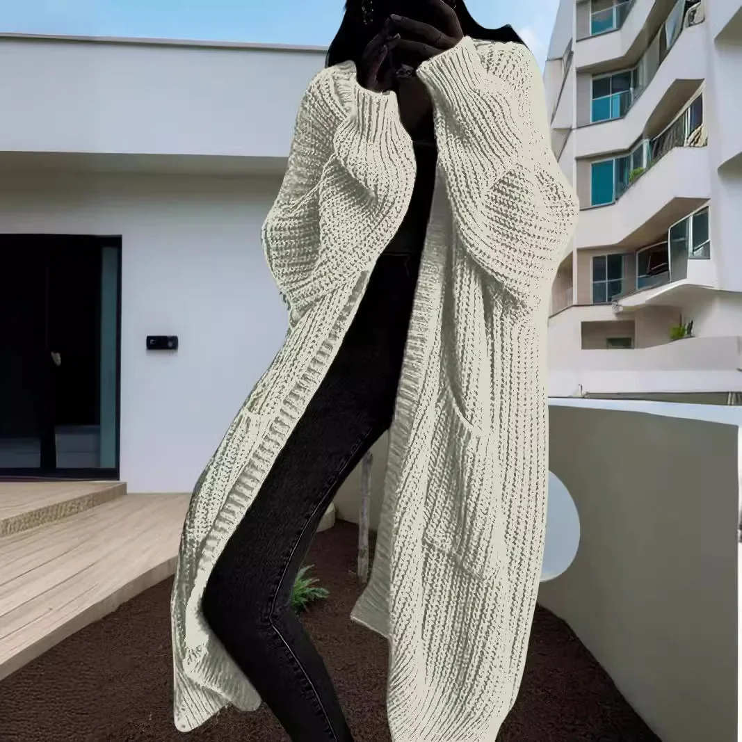 2024 Women Pockets Sweater Cardigan Kintted Jacket Spring Autumn Crochet Loose Long Winter Maxi Warm Jumper Coat Cardigans 2