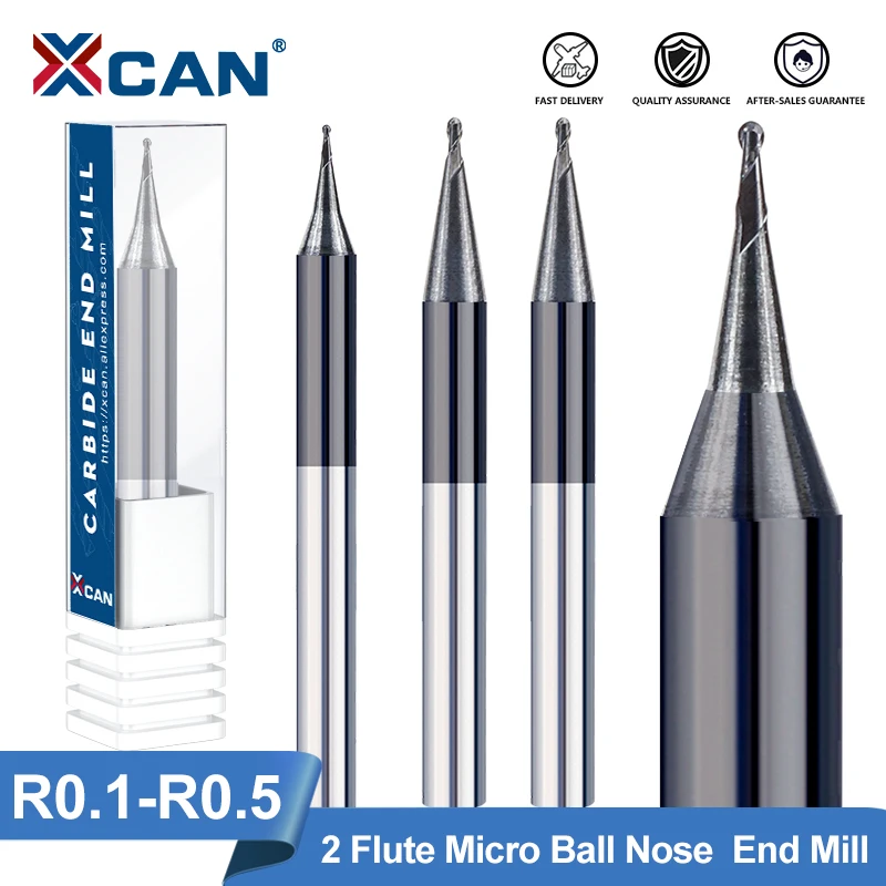 

XCAN 2 Flute Ball Nose End Mill R0.1-R0.5 Micro Router Bit 4mm Shank Milling Cutter CNC Machine Milling Tool Carbide EndMill