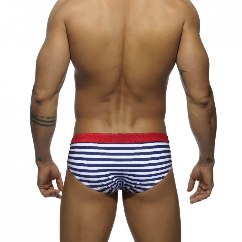 Stripes Men Swim Trunks Sexy Low-waisted Drawstring Swimwear Swimming Briefs Summer Quick Drying Sport Beach Shorts Swimsuit
