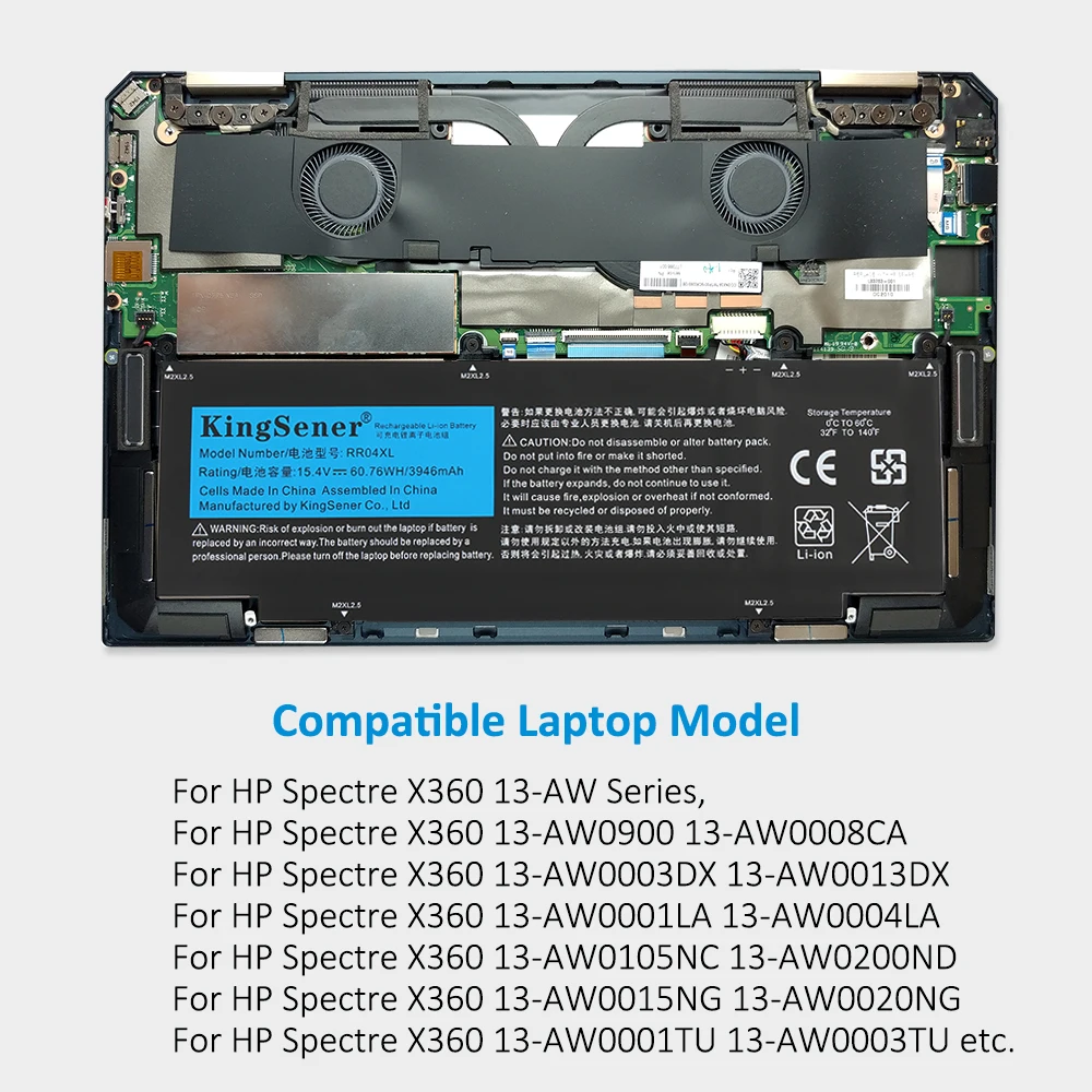 Kingsener Rr04xl L60373005 Laptop Bateria para hp Spectre X360 13-aw0900 13-aw0090ca 13-aw0003dx 13-aw0001la 13-aw0001lm 60.76wh - Imagem 5