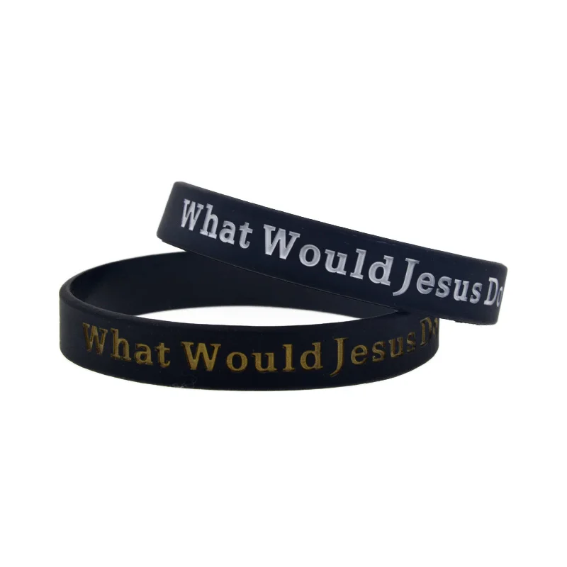 1 PC What Would Jesus Do WWJD Silicone Bracelet 1/2 Inch Wide Christian Bible Verse Wristband Black 5