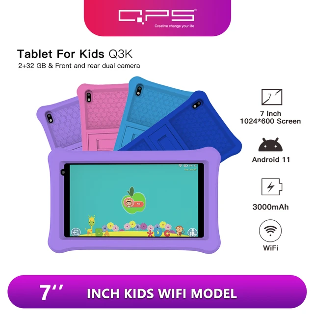 Tablette enfant bleue d'apprentissage pour enfants, 7 pouces HD IPS  1024x600 écran , Android 11, WIFI