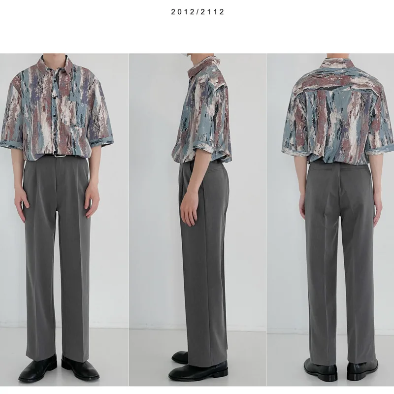 Grey Black Suit Pants For Men Fashion Social Mens Dress Trousers Korean Loose Straight Casual Pants Mens Office Formal Pants