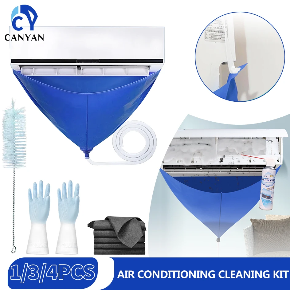 1/3/4pcs Air Conditioner Cleaning Bag Set Waterproof Wall-mounted Split Air Conditioner Cleaning Cover with Drain Cleaner Tools