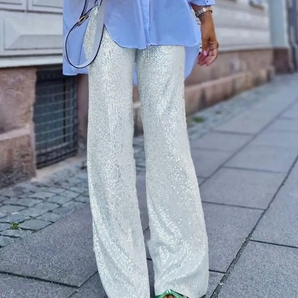 

Women Sequin Pants Elegant Fashionable Loose High Waist Straight Leg Trousers for Parties Casual Wear