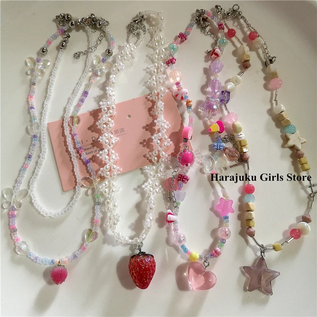 Collier pendentif coeur Harvey Love pour femme, tour de cou en perles, Goth, scène douce et mignonne, accessoires de bijoux Emo, fait à la main, Y2K, années 2000 1