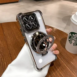 Glitter Mirror Magnetic Stand Holder Shockproof Silicone Phone Case with Plated Finish for Xiaomi 15 (Silver)