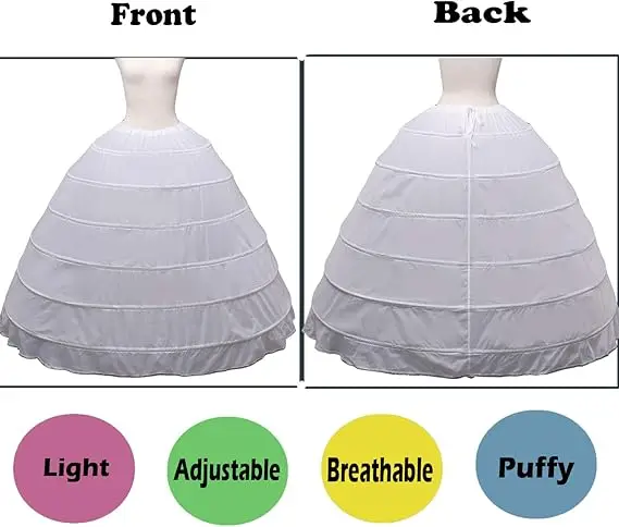 6 Hoop Crinoline White Long Wedding Petticoat Ball Gown