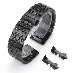 Premium Stainless Steel Watch Strap with Deployment Clasp - Adjustable Metal Band - 20mm (Black)