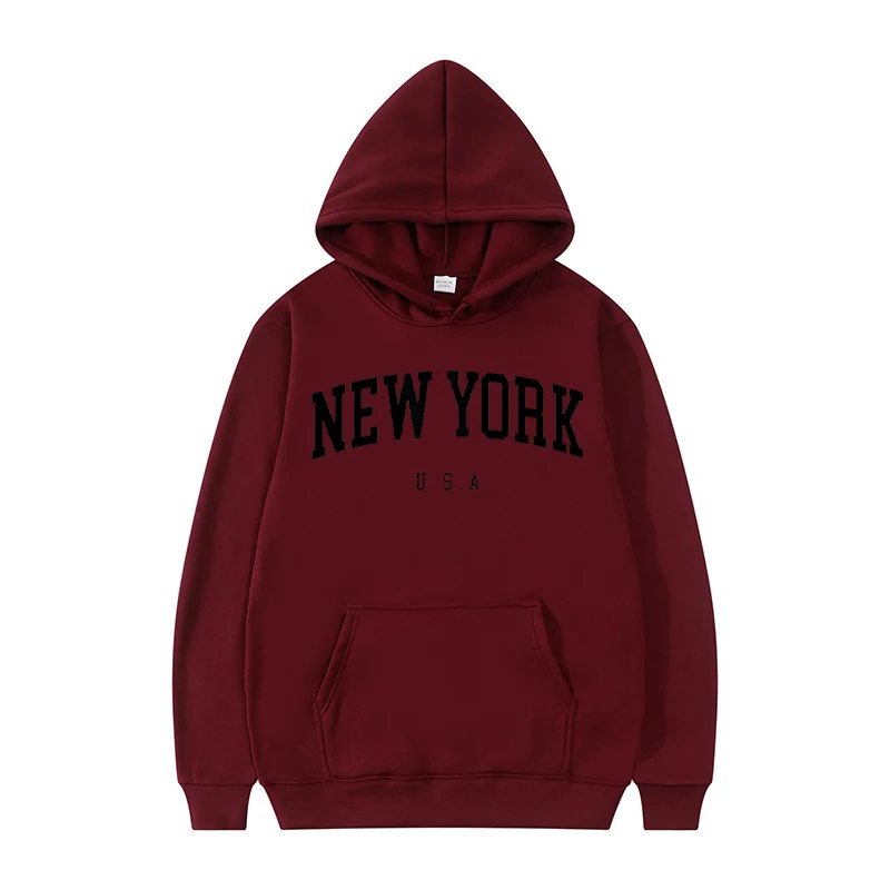 New York U.S.A City Hoodies Men Fashion Letter Printed Graphic Sweatshirts Women Loose Casual Harajuku Hooded Pullover Sportwear