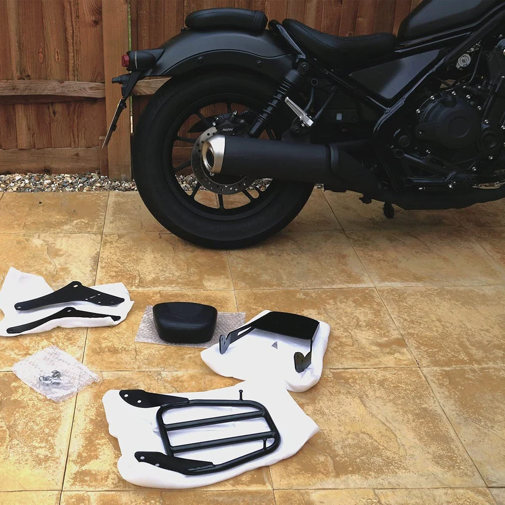 Motaux Sissy Bar Mit Gepäckträger Für Honda Rebel 1100 (2021-2023) – Schwarze Beifahrerlehne Aus Stahl