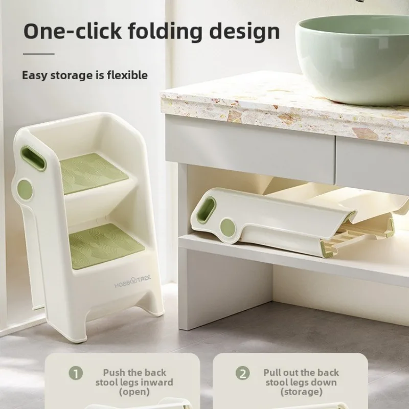 Kids Step Stool Multi Non-Slip Height Increasing Washstand Face Hand Washing Stepping Foldable Baby Potty Training Step Stools