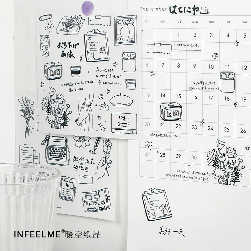 

2 Sheet Black Decorative Stickers Kawaii Ins Stickers Stationery Scrapbooking DIY Diary Album Stickers Lable