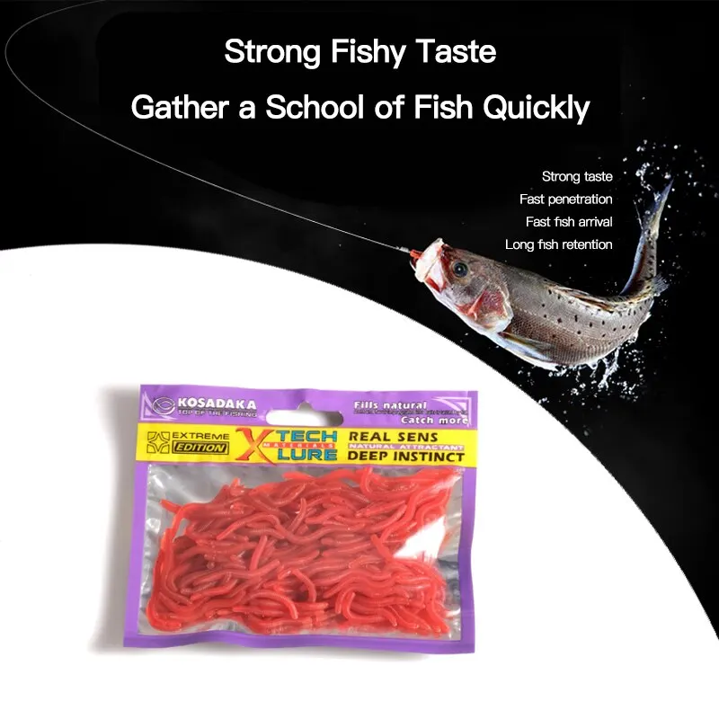 50/200Pcs Soft Plastic Fish Lures Hooks Baits Maggots Worms Tackle Smell  Worms Glow Shrimps Fish Lures Soft baits Fishing goods