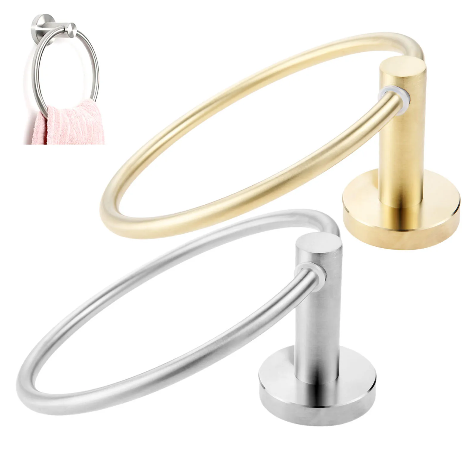 Ring Towel Holder Round Hand Wall Mounted Rack Stainless Steel Brushed Nickel/Gold Modern Minimalism Bathroom Kitchen Home Hotel