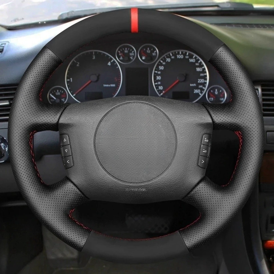 Hand genähte rutsch feste schwarze Auto lenkrad abdeckung aus echtem Leder aus Wildleder für Audi a4 a6 2012-2016 a8 a8 l allroad 1999 – Detail 1