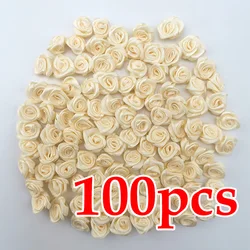 100 - Pack Mini Pink Satin Ribbon Flowers for Crafting and Party Decor (Beige)