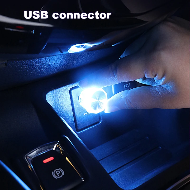 

Автомобильная USB атмосферная лампа, Беспроводная вспышка, красочные огни, автомобильное украшение, освещение, ночники, компьютер, мобильная зарядка