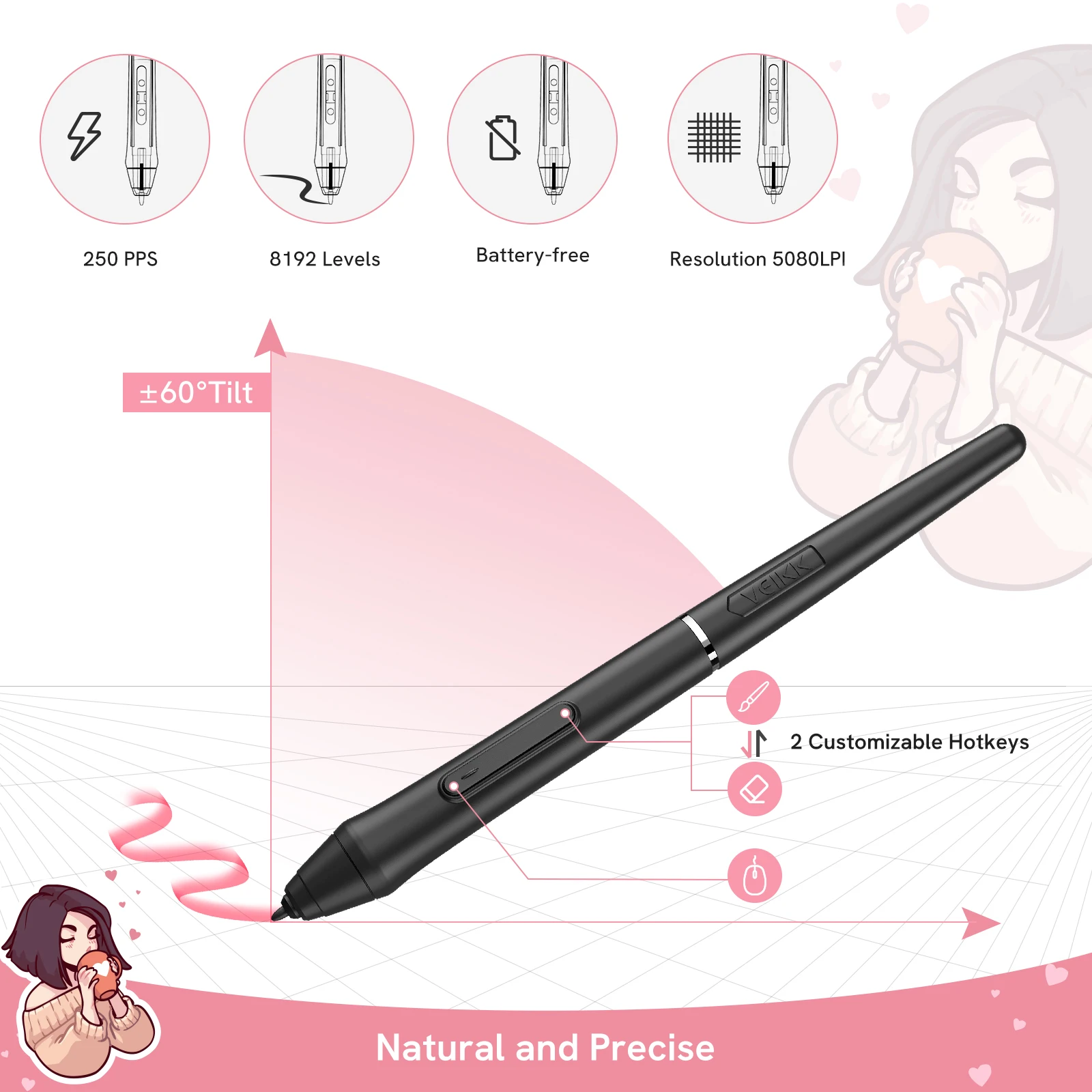 VEIKK VK1060 Graphics tablet 10x6 Inch Digital Drawing Tablet with 8192 Levels Battery-free Pen Tablet Support Tilt Android Mac - Image 3