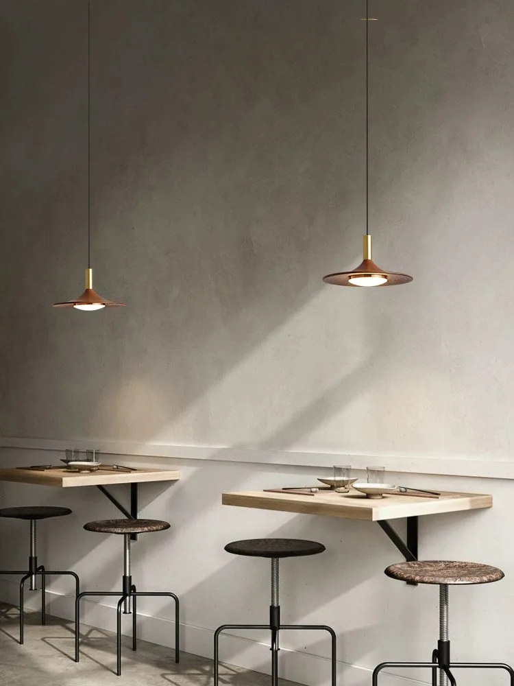 Led Pendant Lamp Walnut Wood Bedroom Bedside Chandelier Creative UFO Light Japanese Restaurant Lighting 110V 220V Eye Protection