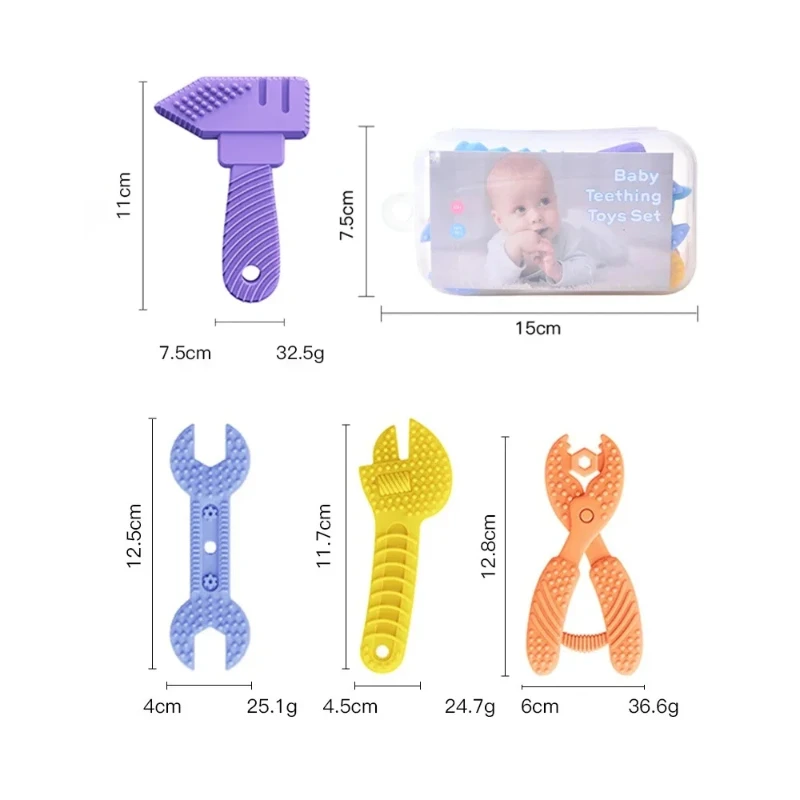 젖니 장난감 케어 장비 냉동고, BPA 프리 실리콘 씹는 장난감, 해머 렌치 스패너 플라이어 모양, 0-12 개월