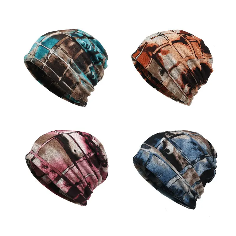 

2023 Autumn And Winter Cotton Geometric Print Thicken Knitted Hat Warm Skullies Cap Beanie Hat For Men and Women 174