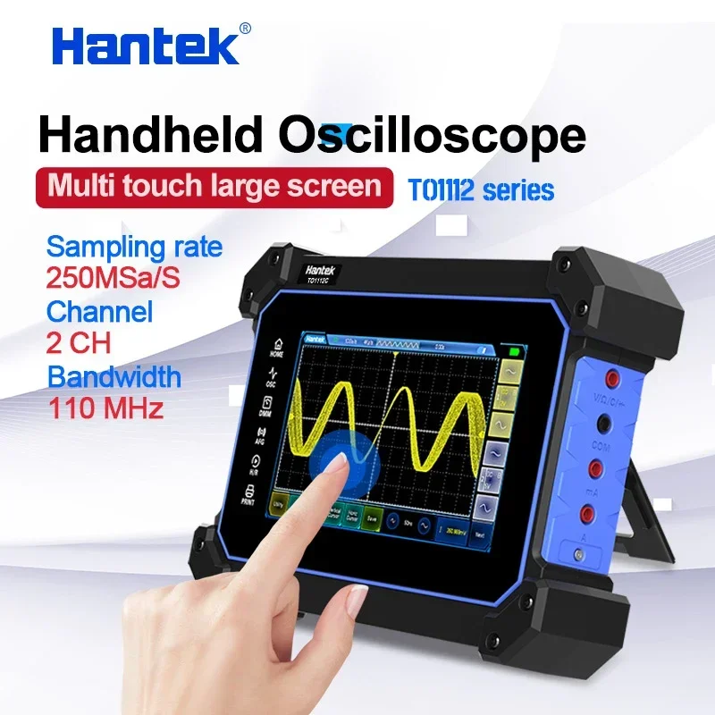 Digital Multimeter Digital Oscilloscope Signal Generator Digital Tester Hantek Portable Handheld Touch Screen digital Oscilloscope 110Mhz 2-Channels + multimeter + Waveform Generator TO1112C TO1112D