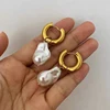 Boucles d'oreilles Vintage en forme de cercle pour femmes, bijoux baroques en perles, couleur or, clip rond, tempérament élégant, cadeaux de fête, nouvelle collection