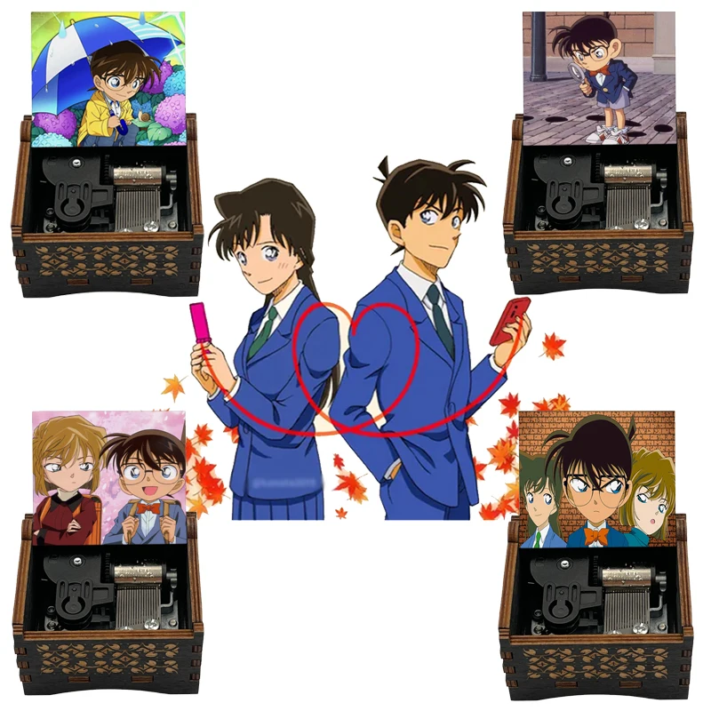 Music box anime Detective Conan black wooden mechanical 18 tones birthday gifts for fans new year party cosplay