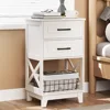 Tall Nightstand, White Side Table with Drawers and Open Shelf Below, Bedside Table with Solid Feet 1