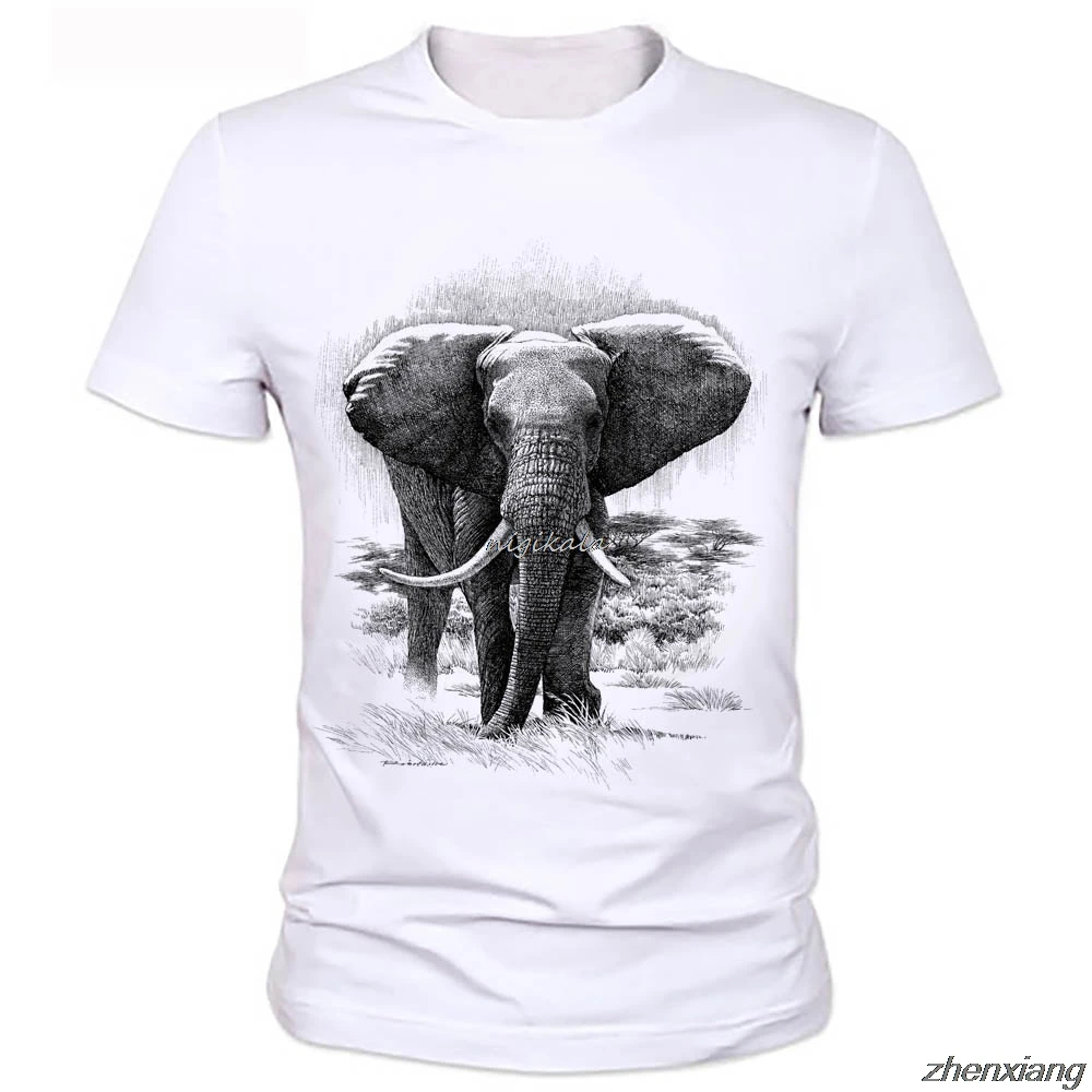 

Summer New Fashion Promotion Elephant Printed T-shirt Short Sleeve Men's Tops Size Casual Tee Shirts