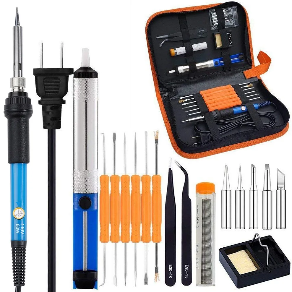 60W 110V/220V Electric Soldering Iron Kit Adjustable Temperature Ceramic Heater Welding Iron Desoldering Pump Set Repair Tool