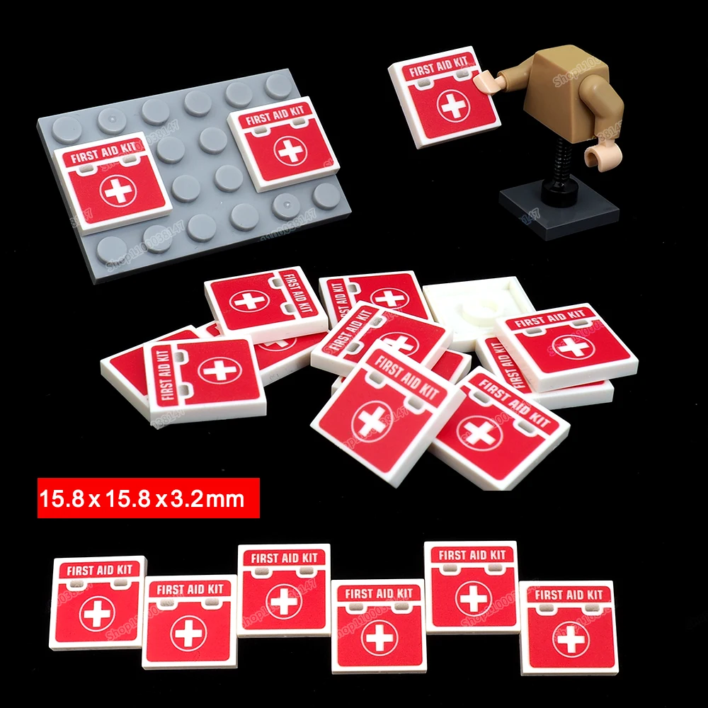 

First Aid Kit Printed Tiles 3068 Treat Print Building Block 2*2 Moc Figures First Aid Accessories Assemble Model Child Gift Toys