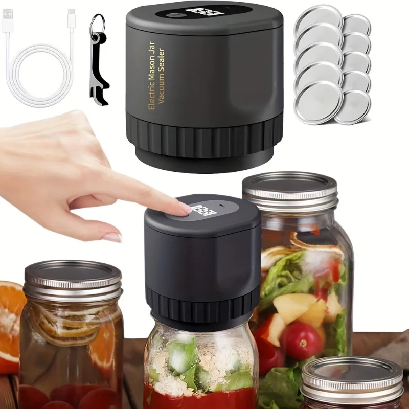 Electric Mason Jar Vacuum Sealer Kit Cordless Automatic Jar Sealer Set for Food Storage and Fermentation with Mason Lids New