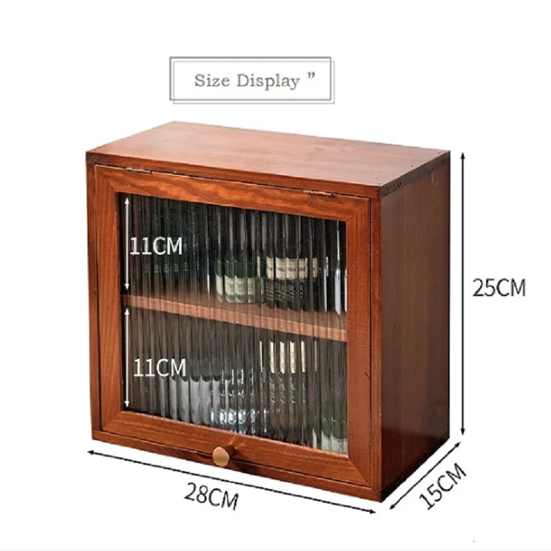 Cosmetic storage cabinet Changhong glass small cabinet clamshell cabinet door solid wood desktop retro European double-layer sto 5