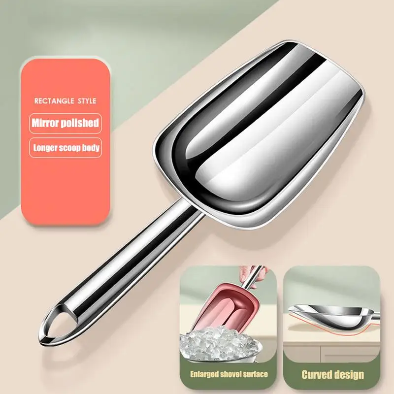 Ice Bucket Scoop Food Candy Scoop Stainless Steel Dishwasher Safe Ice With Storage Loop For Maker Bucket Kitchen