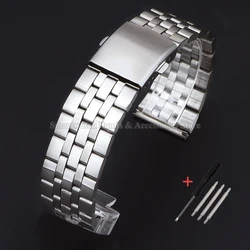 Universal Stainless Steel Watch Strap with Metal Folding Buckle - Silver Finish - 22mm (Silver - 5)
