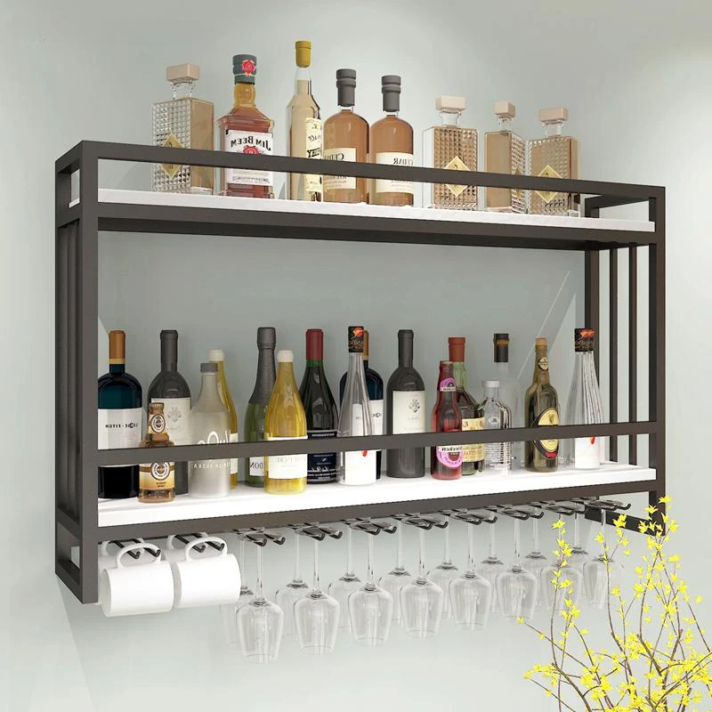 Nordic Wrought Iron Solid Wood Wine Rack Wall Hanging Wine Cabinet Creative Wall Wine Display Rack Hanging Wine Glass Rack Rack kitchen cabinet upside down wine glass holder creative iron art goblet hanging rack home bar cocktail glass storage shelf