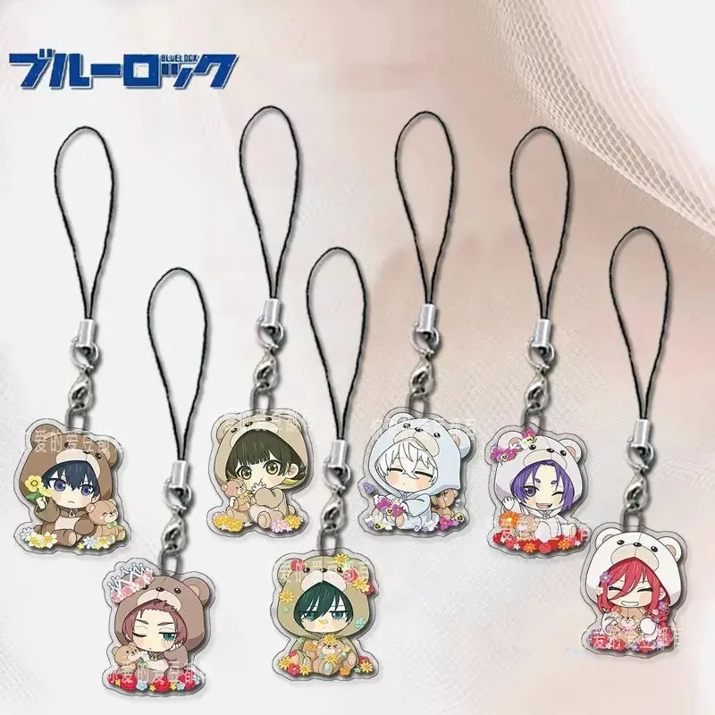 Blue Lock Anime Phone Lanyard Rin Itoshi Seishiro Nagi Cartoon Bear Series Rope Lariat Acrylic Pendant Kawaii Mobile Phone Chain