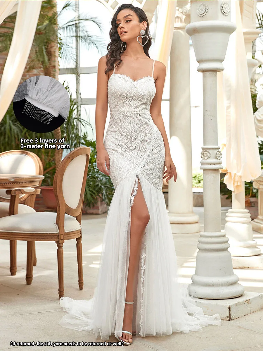 Elegant Wedding Dresses Sweetheart neck Spaghetti straps 2024 Ever Pretty of Lace Fishtail silhouette Cream Bridal Women Dress