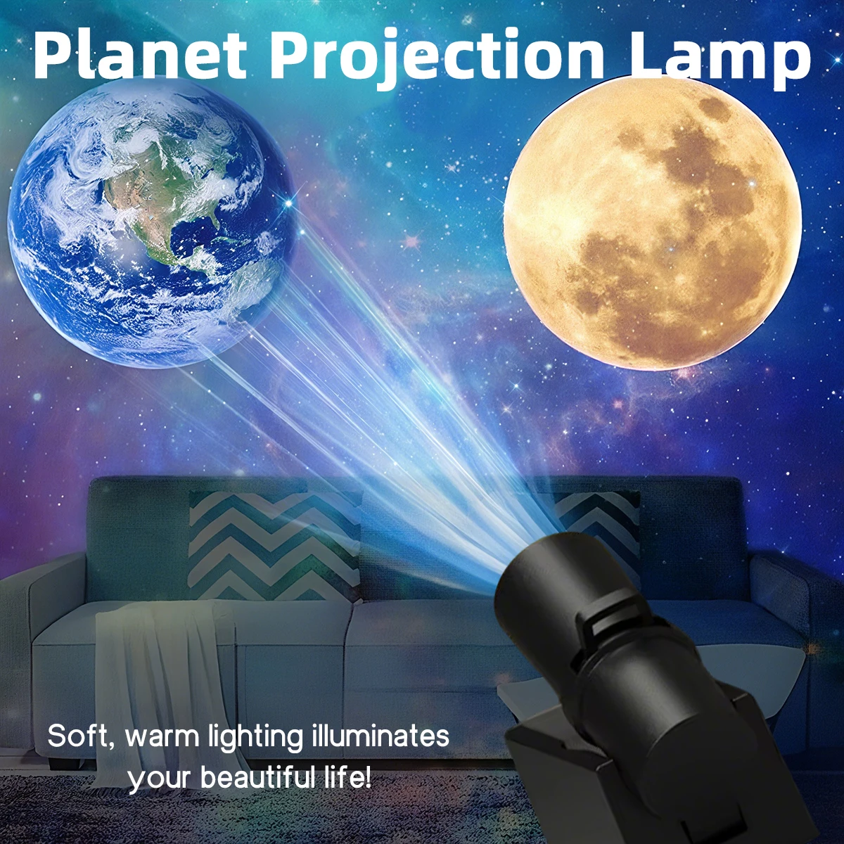 New LED Moon Projection Night Light Rechargeable Portable USB Atmosphere Light Living Room Decoration Holiday Creative Gift